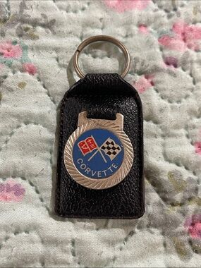 Vintage 1970’s Corvette Keychain with Emblem - Blue & Black